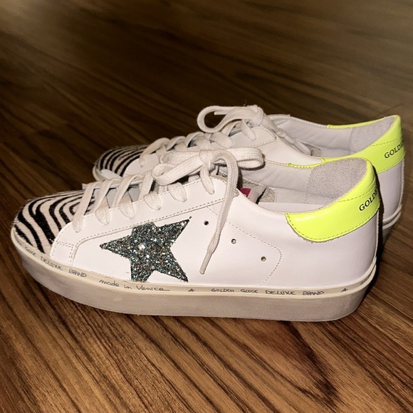 Golden Goose All Hi Star Sneakers with Light Blue Glitter Star and Zebra Print - Picture 7 of 11